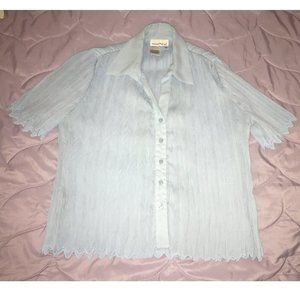 Light Blue Chevron Ruched Button Down Blouse